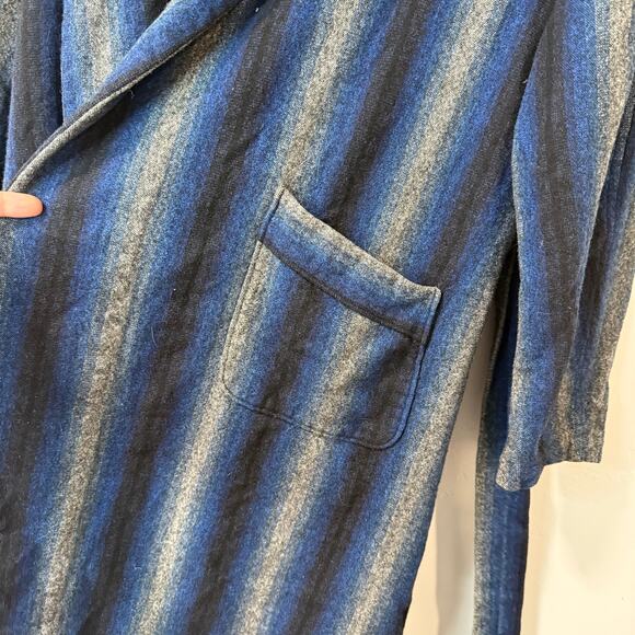 Pendleton Vintage Wool Robe Tie Waist Stripe Long Sleeve Blue Grey One Size - Picture 5 of 8